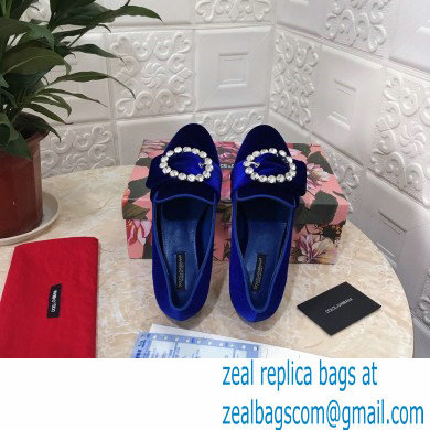 Dolce  &  Gabbana Velvet Crystals Loafers Slippers Blue 2021